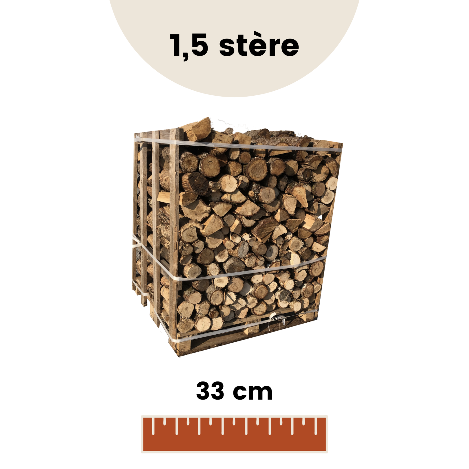 Bois de Chauffage en 33 cm - Vente à la palette de 1,05 m³ (1,5 stère)